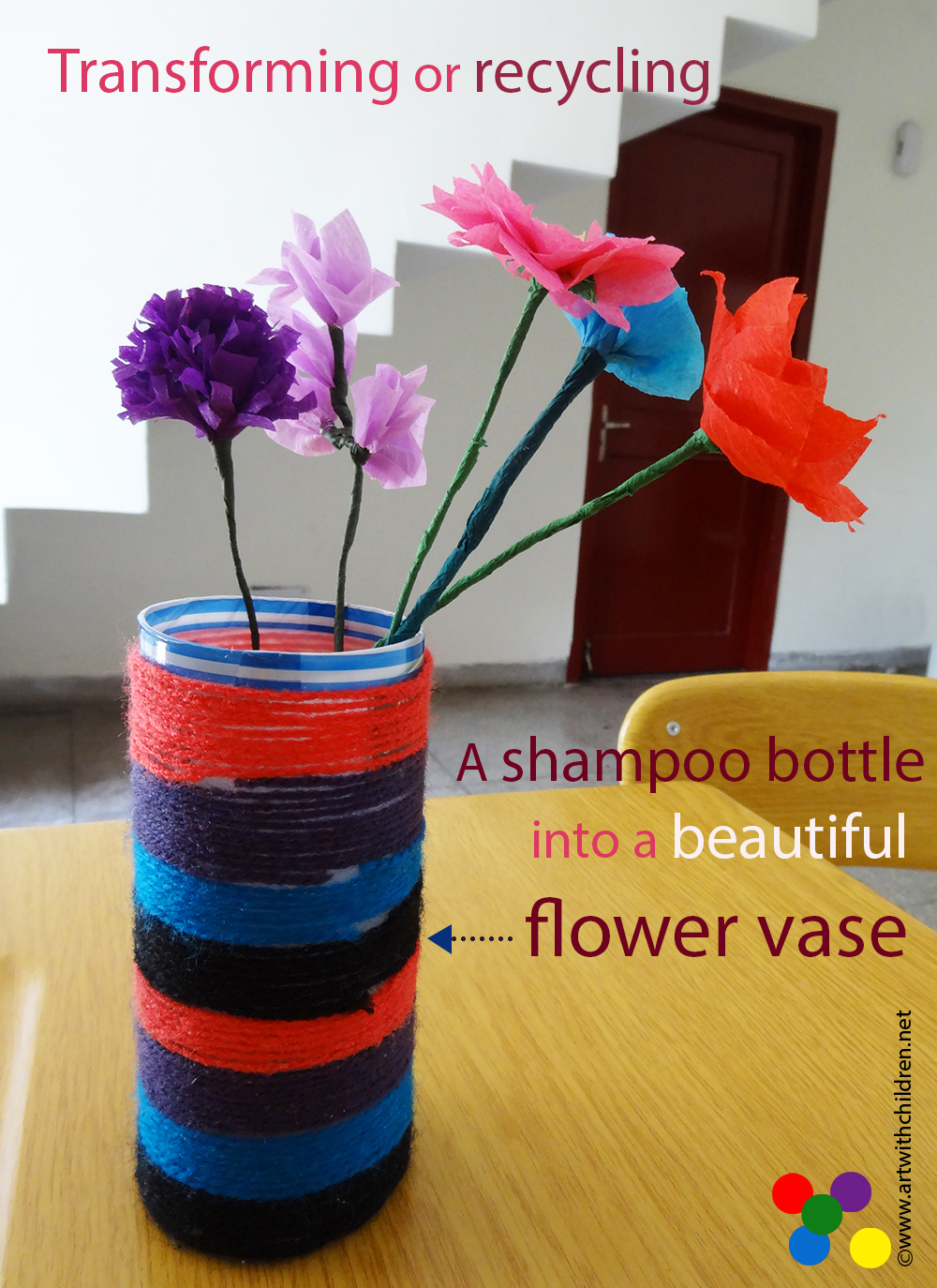 YARN WRAPPED PLASTIC BOTTLES Shampoo bottle recycle craft