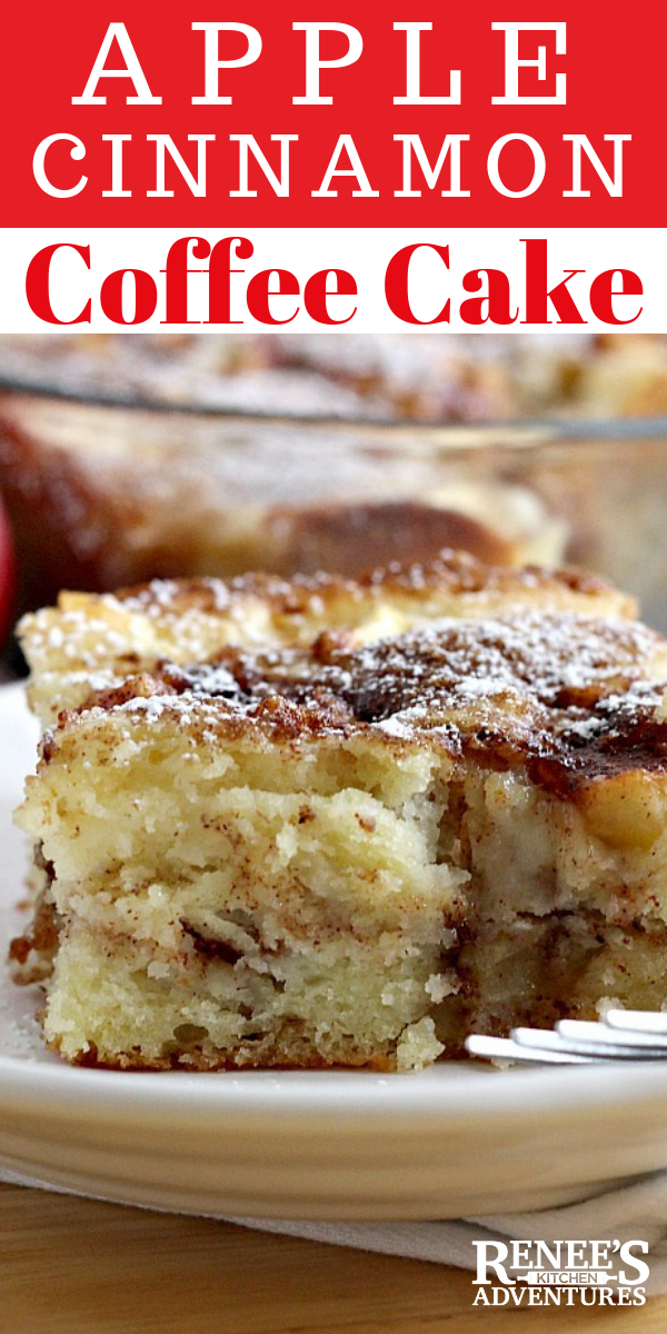 Apple Cinnamon Coffee Cake is an easy recipe for a fresh apple coffee cake made with buttermilk that's great for breakfast, brunch, or a sweet treat anytime of the day. Serve it as dessert or as a breakfast bread. Goes great with a cup of coffee or tea! #apples #cinnamon #breakfast #dessert #coffeecake #buttermilk