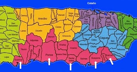 Mapa de puerto rico y sus municipios. 