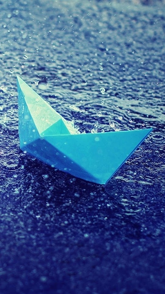   Blue Paper Boat In The Rain   Galaxy Note HD Wallpaper