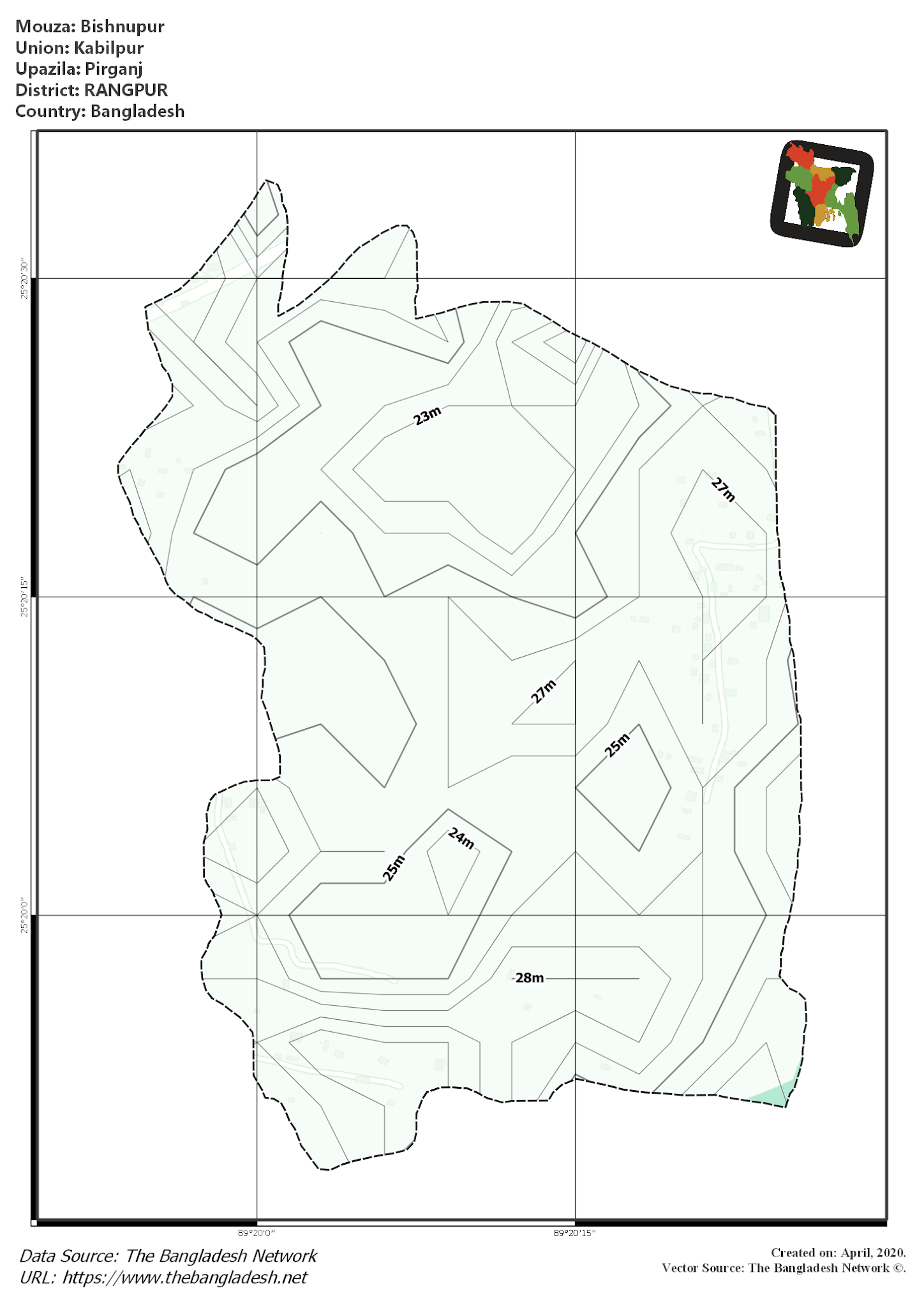 Map of Bishnupur Mouza of Pirganj Upazila, RANGPUR, Bangladesh.
