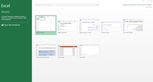 MS-Excel 2013 Welcome window MS-Excel 2013 Welcome window