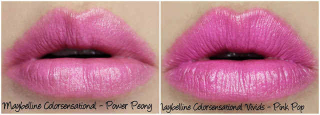 Maybelline Color Sensational Power Peony and Pink Pop Lipstick Comparison Swatches