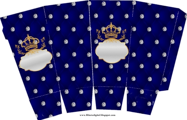 Golden Crown in Blue and Diamonds Free Printable Pop Corn Box.