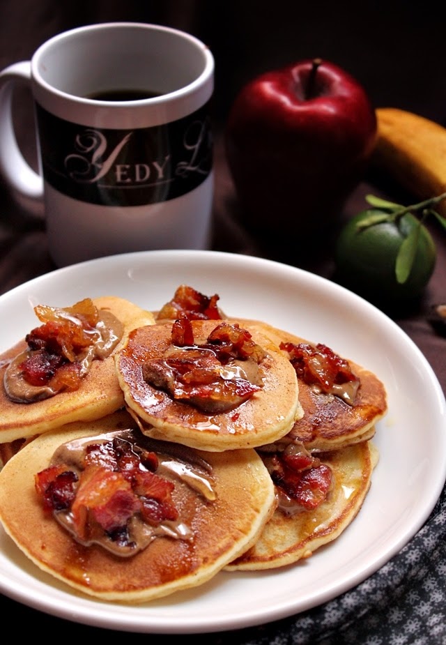 Easy Breakfast Recipe Mini Pancakes with Almond Butter Bacon Bits and Honey YedyLicious Manila Food Blog