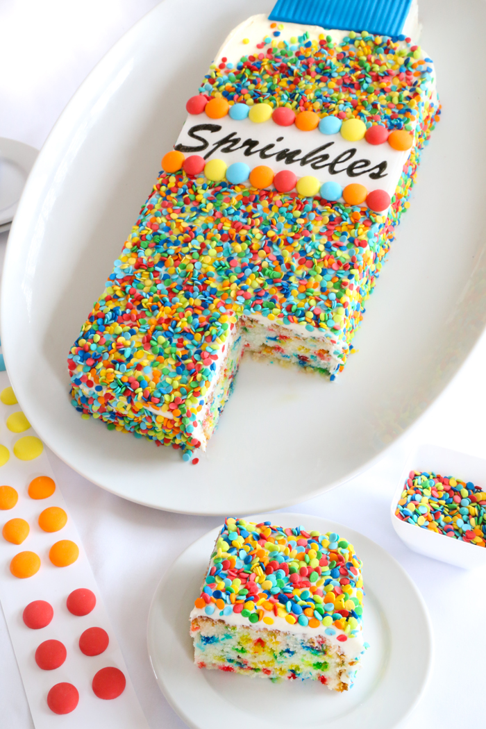 Bottle of Sprinkles Cake (Homemade Funfetti Sheet Cake) Sprinkle Bakes