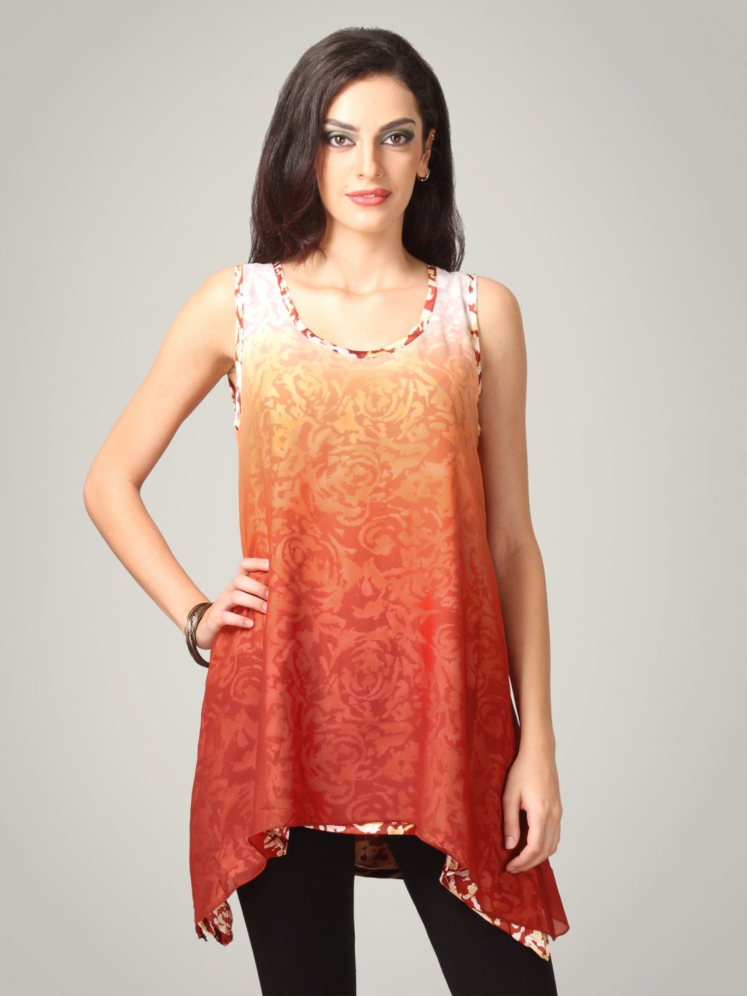 Latest Saree Fashion: Scullers For Her Women's Layered Tunics Brown Top