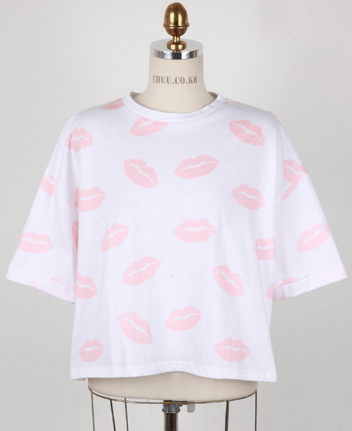 [Chuu] Kiss Mark Patterned TShirt KSTYLICK Latest Korean Fashion