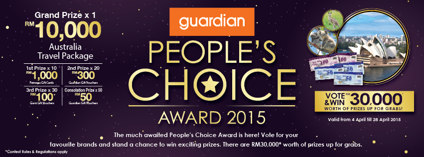 Guardian People's Choice Awards 2015, win package to Australia, Australia free trip, win Macbook Air, win an iphone 6, selfie contest, LINE camera, Guardian Malaysia, Guardian, People's Choice Awards, Teen's Choice Awards, Petronas Gift Card, Guardian Gift Card, contest,