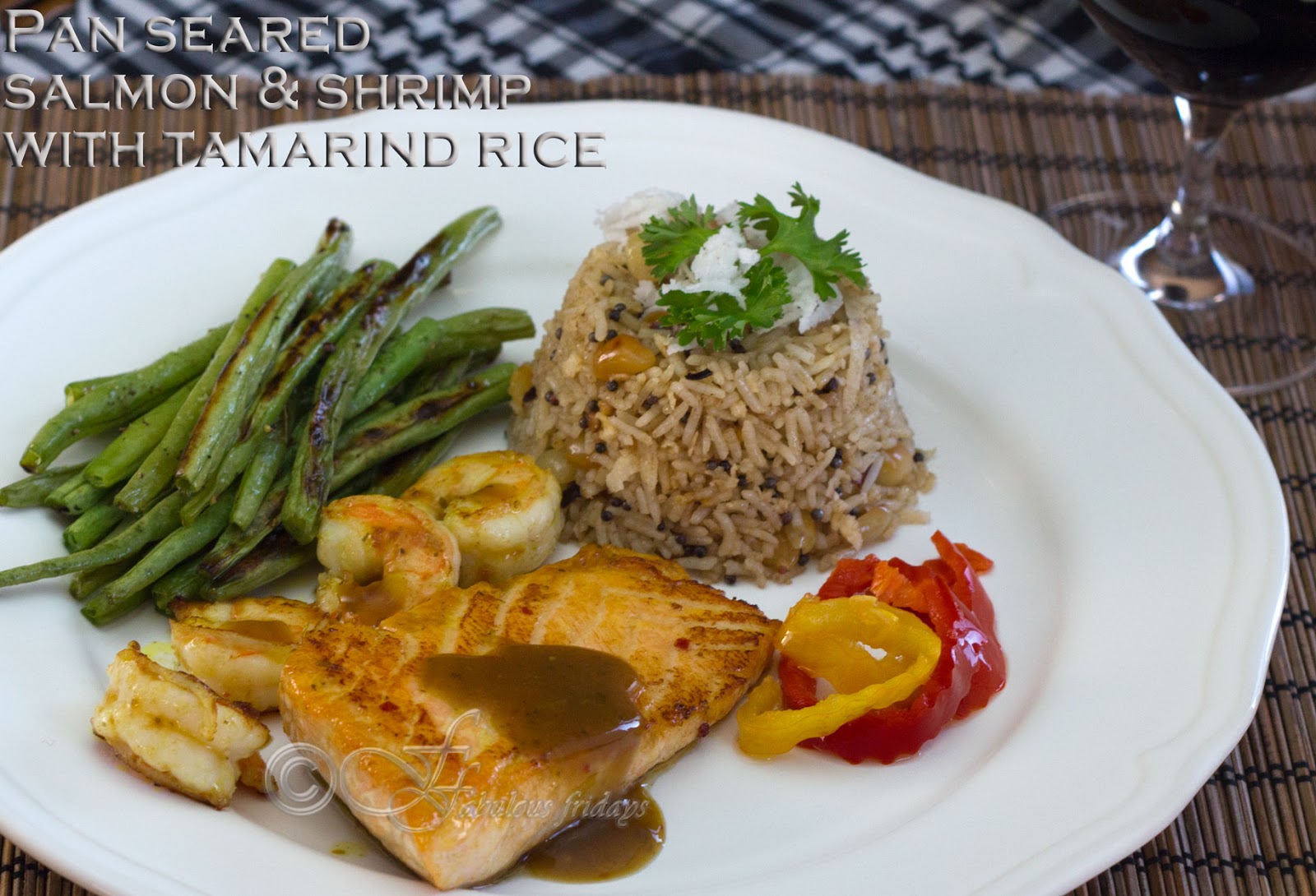 fabulous fridays Pan Seared Salmon and Shrimp on Coconut Tamarind Rice