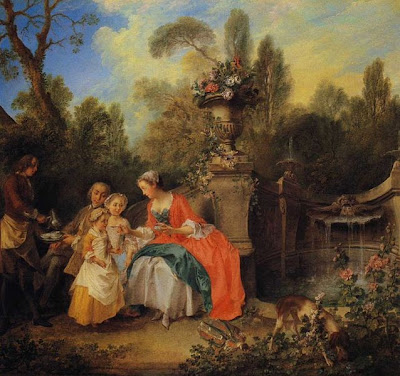 A Lady and Gentleman Taking Coffee with Children in a Garden by Nicholas Lancret, 1742