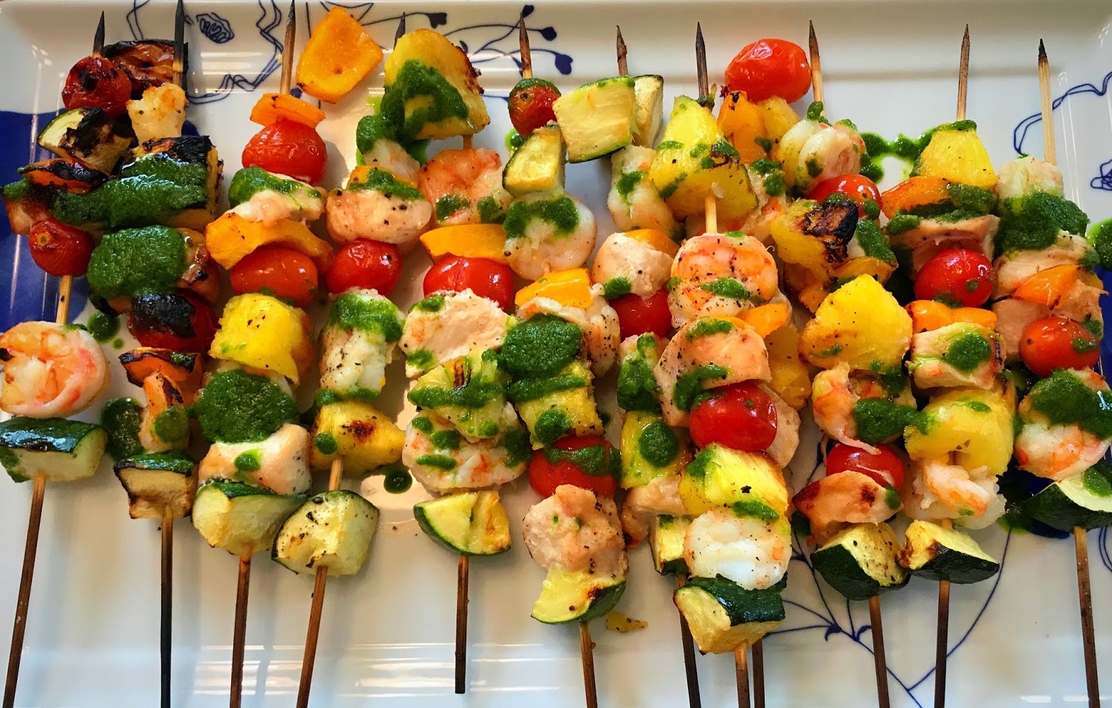 Points In My Life Chicken and Shrimp Kabobs with Basil Oil