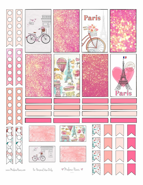 Free Pink Paris Themed Printable Stickers for Download