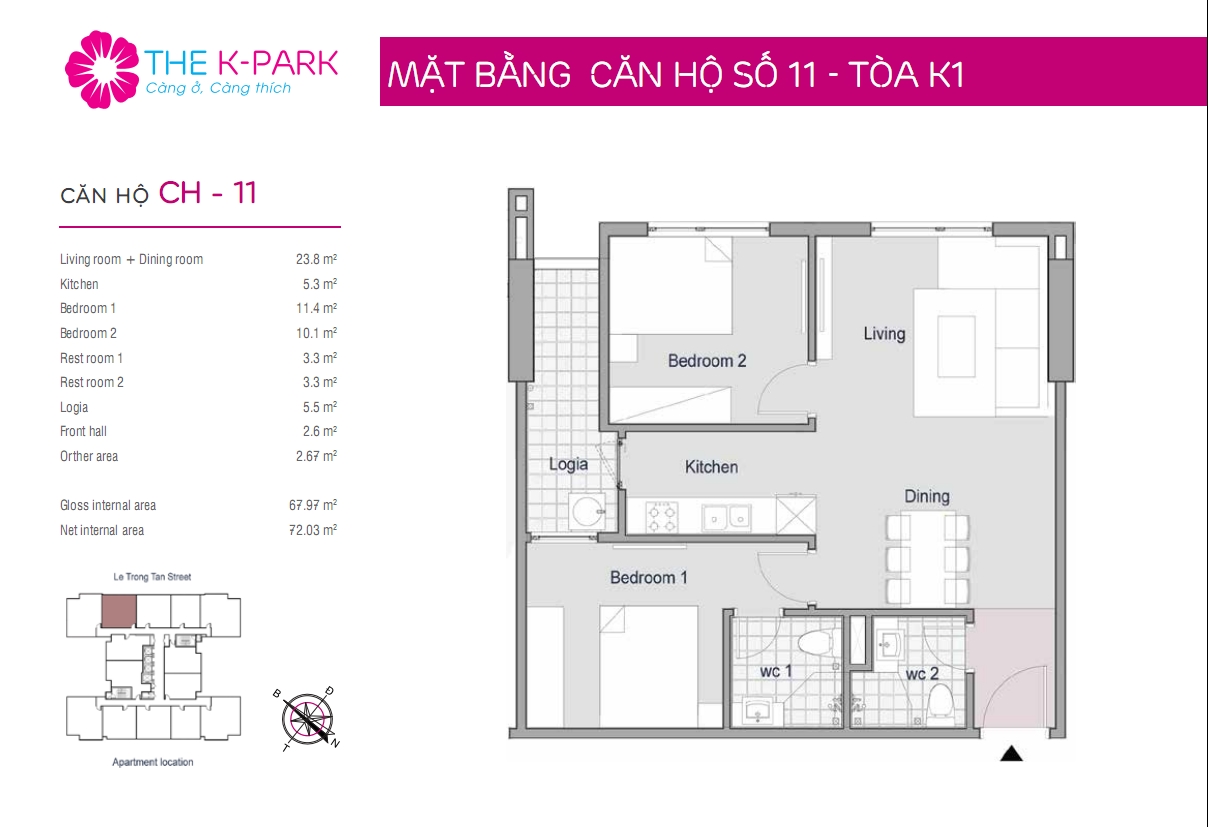 Mặt bằng căn hộ số 11- Tòa K1 Mặt bằng căn hộ số 11- Tòa K1
