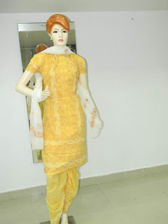 Lucknowi Chikan Yellow Cotton Dress Material