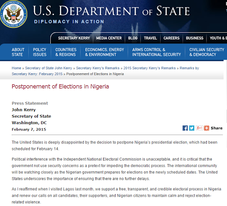 2 US Govt dissapointed over postponement of elections in Nigeria