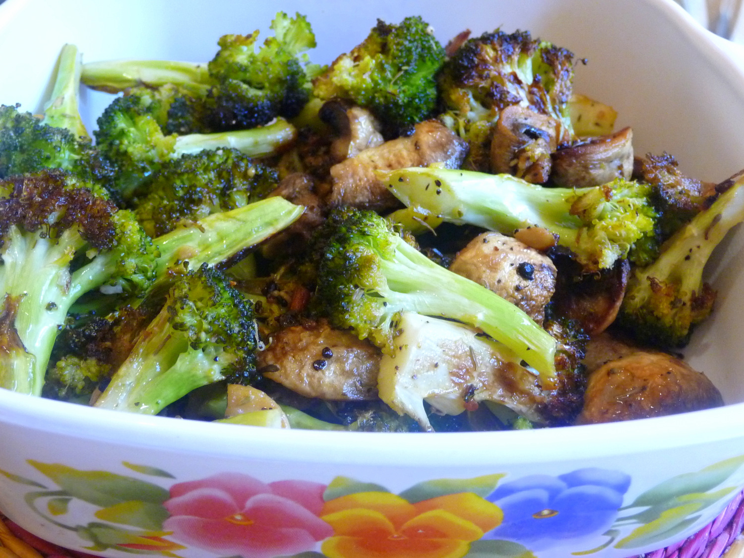 ROASTED MUSHROOMS AND BROCCOLI WITH GARLIC LEMONY HERB BUTTER
