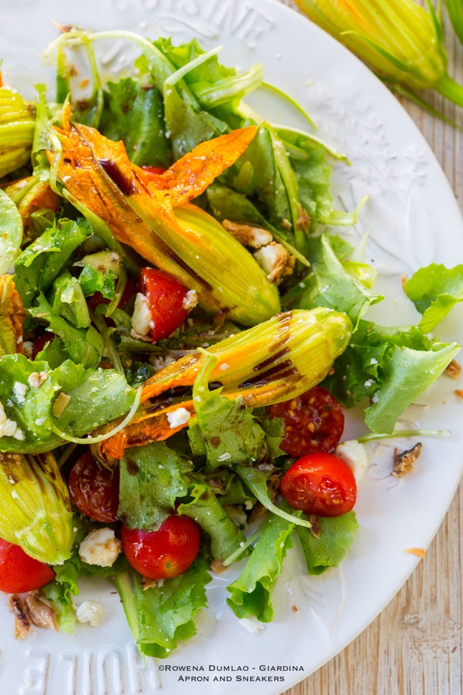 Zucchini Flower Salad with Feta and Dried Herring