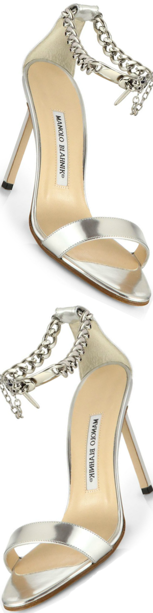 Manolo Blahnik Chaos Metallic Leather Ankle-Chain Sandals