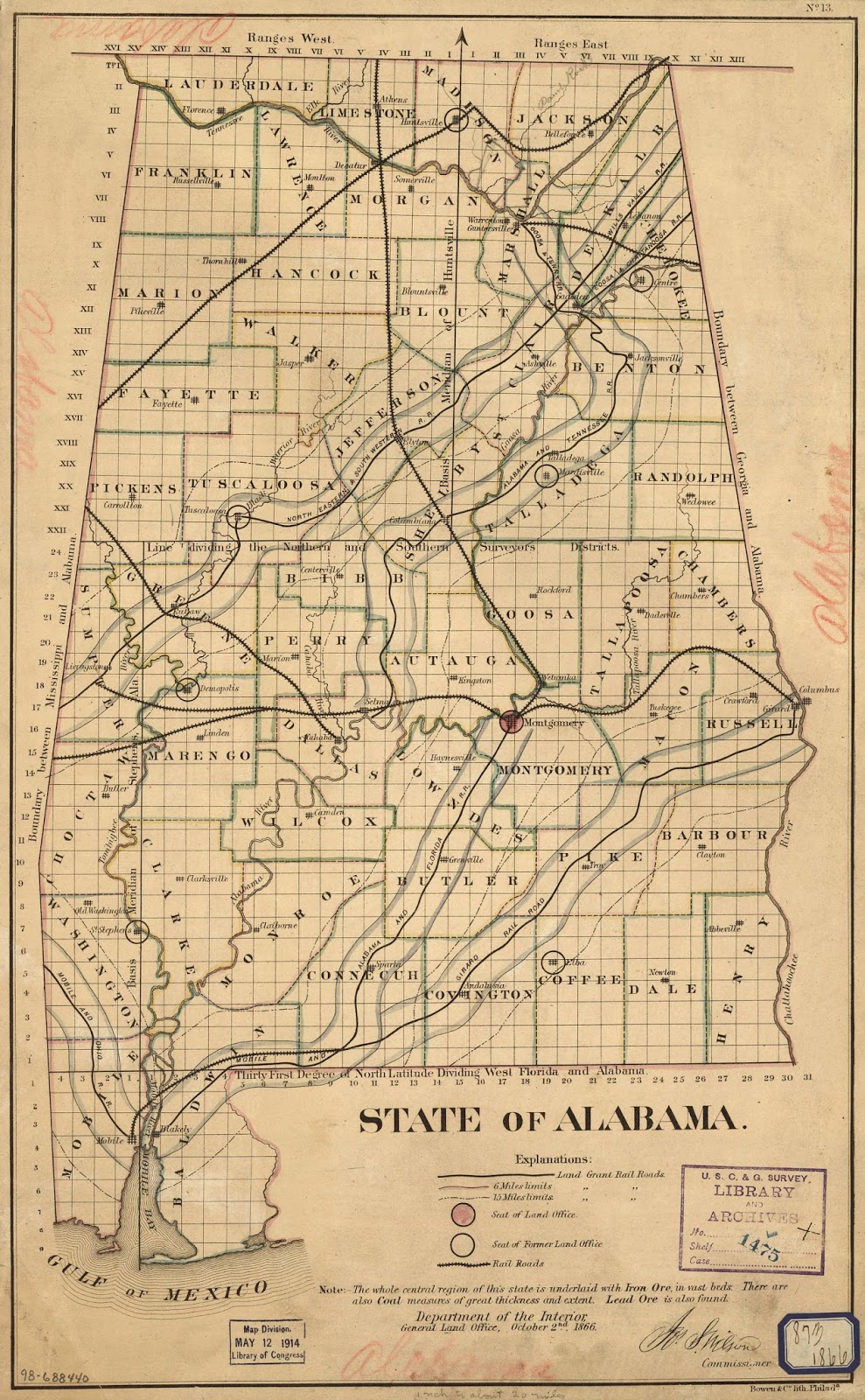 Alabama Yesterdays: Pondering Alabama Maps (7): October 2, 1866