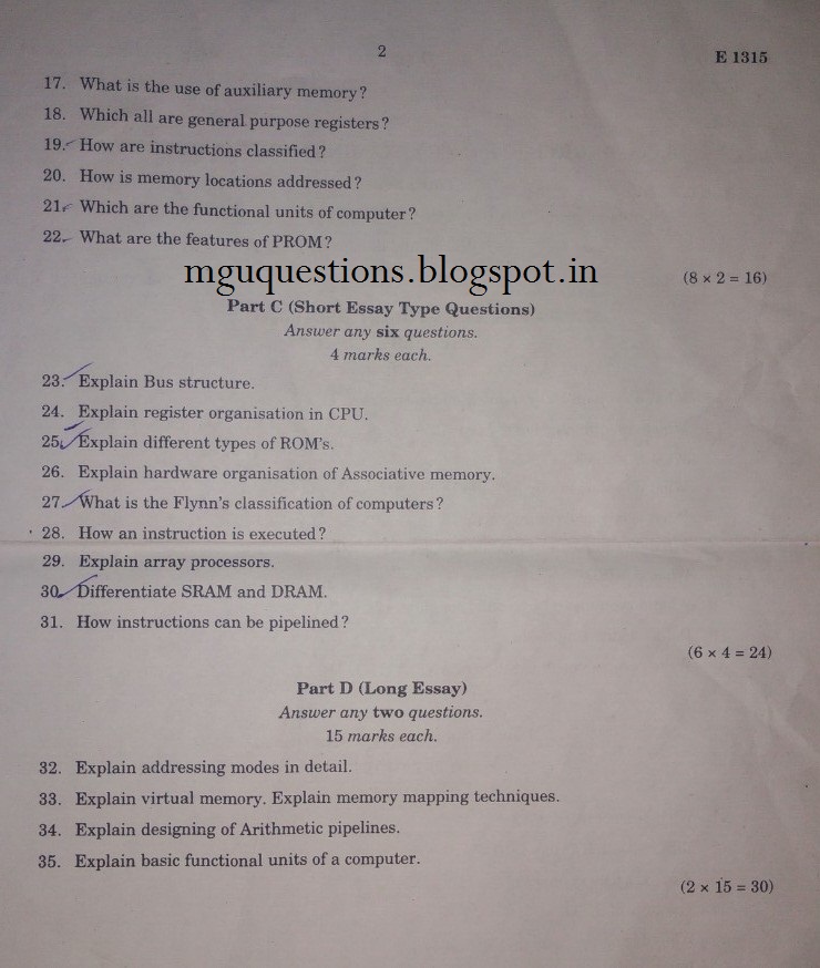 mgu BCA degree semester3 computer organization and architecture 2015