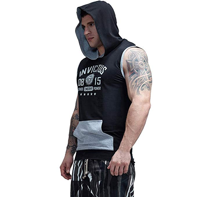 AIMPACT Cotton Sleeveless Hoodie Men Half Zip Fitted Workout ...