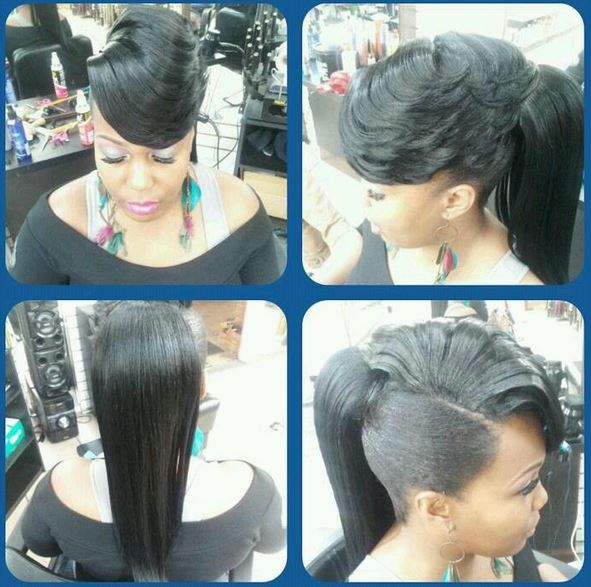 weave ponytail with bangs hairstyles