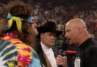 WWE / WWF - In Your House 17: Ground Zero - Stone Cold Steve Austin and Dude Love surrender the tag team titles