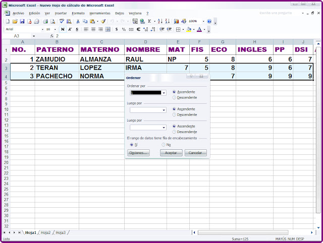 Excel LISTAS ORDENAMIENTOS Y FILTROS