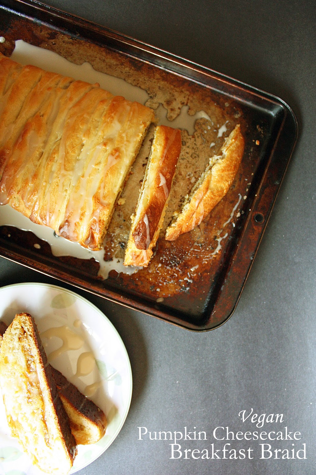 vegan pumpkin pie cheesecake breakfast braid with vanilla glaze