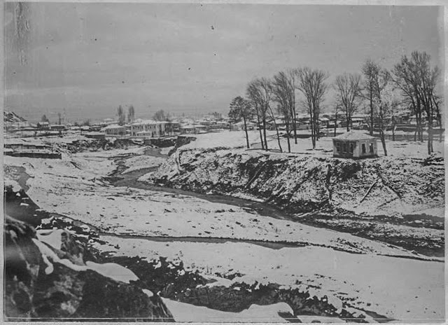 Dragor River at its entrance into the city. View towards east.  Location - Western outskirts of Bitola. January 1917