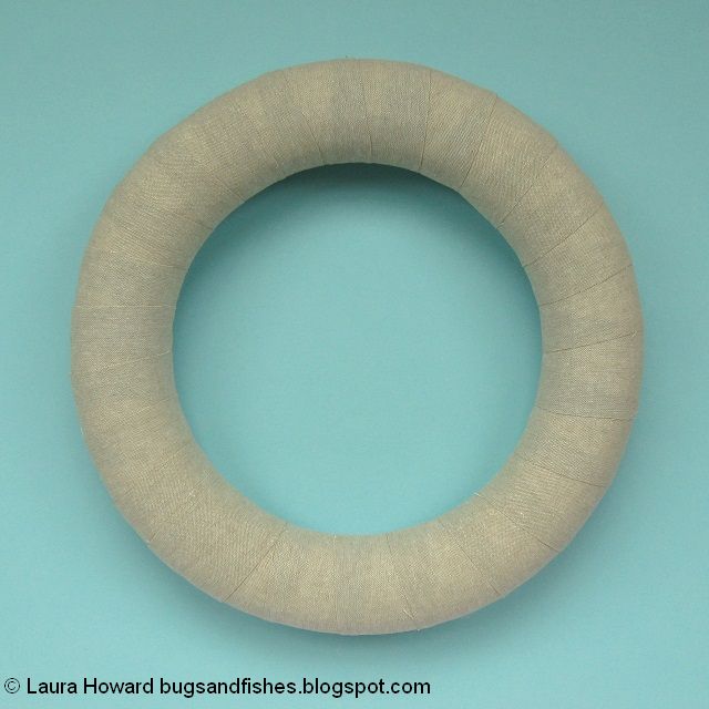 DIY April Felt Flowers Spring Wreath Tutorial wreath base wrapped with fabric strips