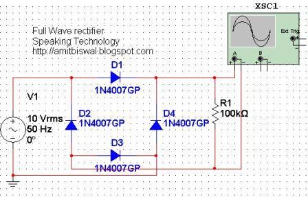 Full wave bridge rectifier circuit [Multisim Simulation] - Speaking
