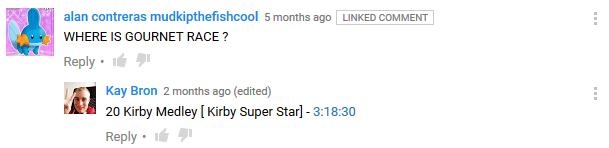 Kirby fans favorite song Gourmet Race YouTube comment