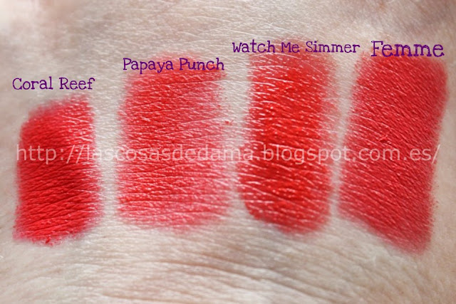 Dupes clones Watch Me Simmer  Mac  Coral Reef  Sleek Papaya Punch  Femme  Nyx lipstick labial maquillaje makeup