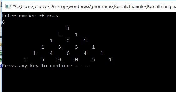All C Programs: Program 79:Pascals Triangle