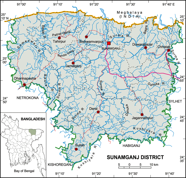 Sunamganj District Map Bangladesh