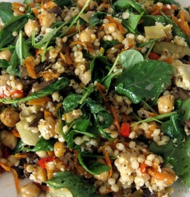 Israeli couscous with chickpeas and Mediterranean vegetables