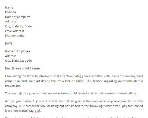 Job Termination Letter Job Termination Letter