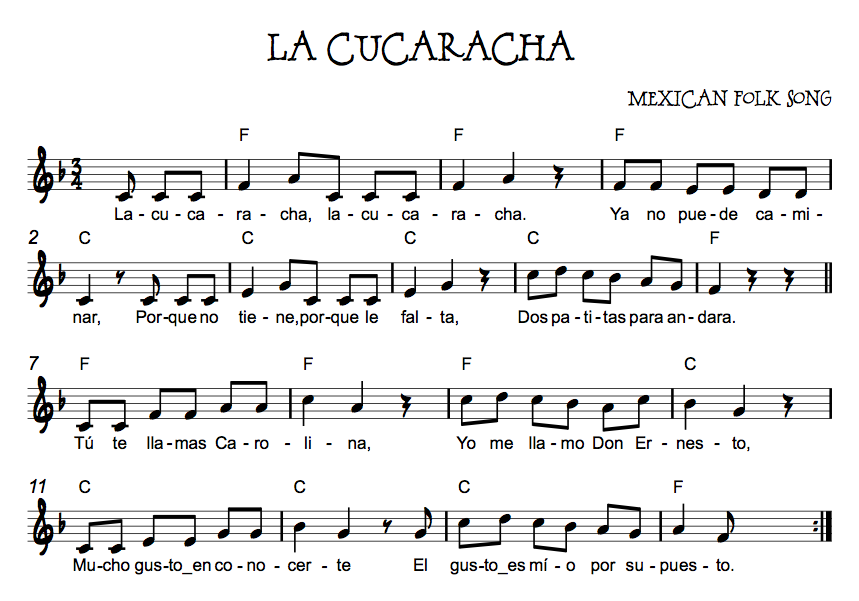 Песни со словами ла ла ла. Кукарача Ноты для баяна. La Cucaracha Ноты. Кукарача Ноты для фортепиано. La Cucaracha Ноты для фортепиано.