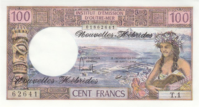 French Polynesia New Hebrides Tahiti Papeete Pacirfic Francs banknote