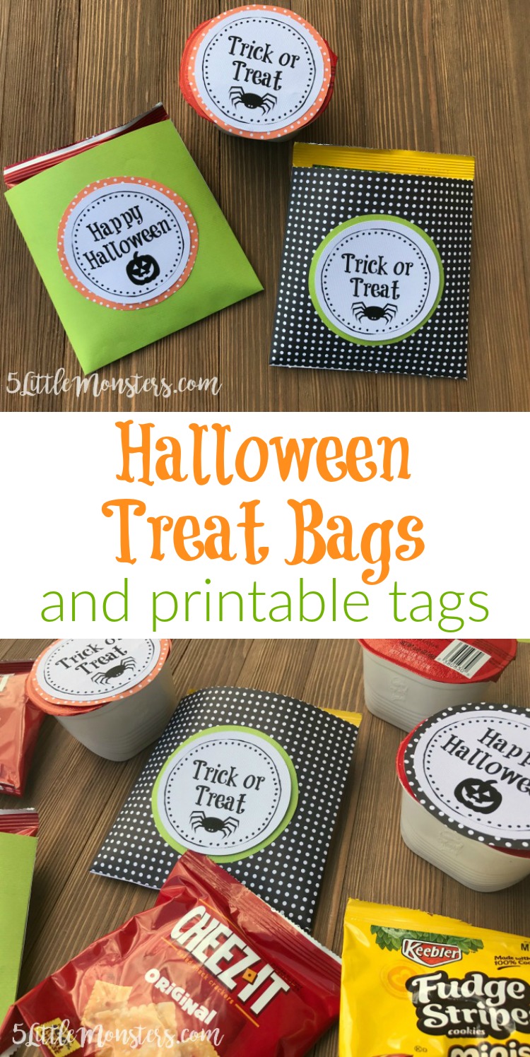 5 Little Monsters: Halloween Treat Bags and Printable Tags