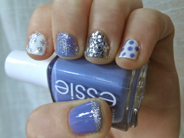 Essie's Lapis of Luxury with Polka Dots and silver glitter