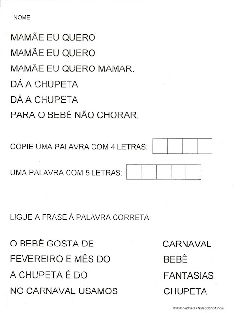 Atividades adaptadas com Marcinhas de carnaval para imprimir Atividades adaptadas com Marcinhas de carnaval para imprimir