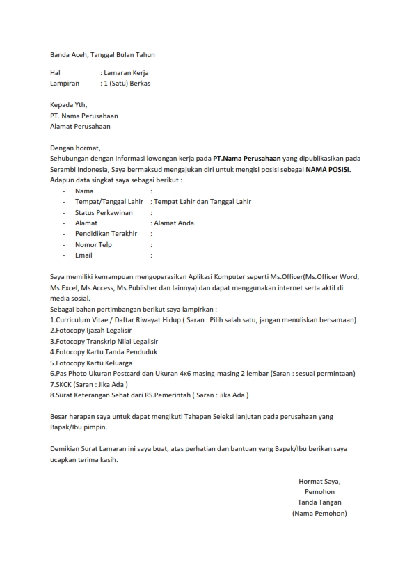 Surat Selngkap Contoh Surat Lamaran Kerja Di Pabrik Sepatu