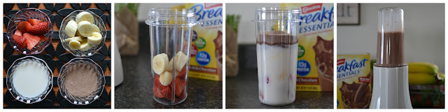 A nutritious and tasty on the go breakfast! Perfect for those busy mornings! Chocolate, Strawberry and Banana Breakfast Shake Recipe from Hot Eats and Cool Reads
