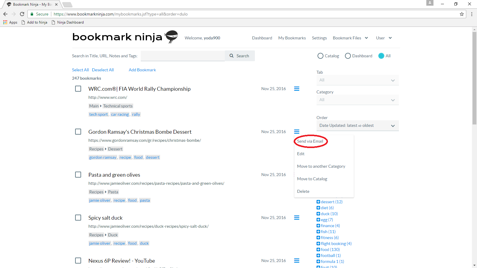 Bookmark Ninja New Feature Send Bookmarks via Email
