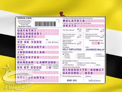 Kartu Kedatangan (Arrival Card) Brunei Darussalam