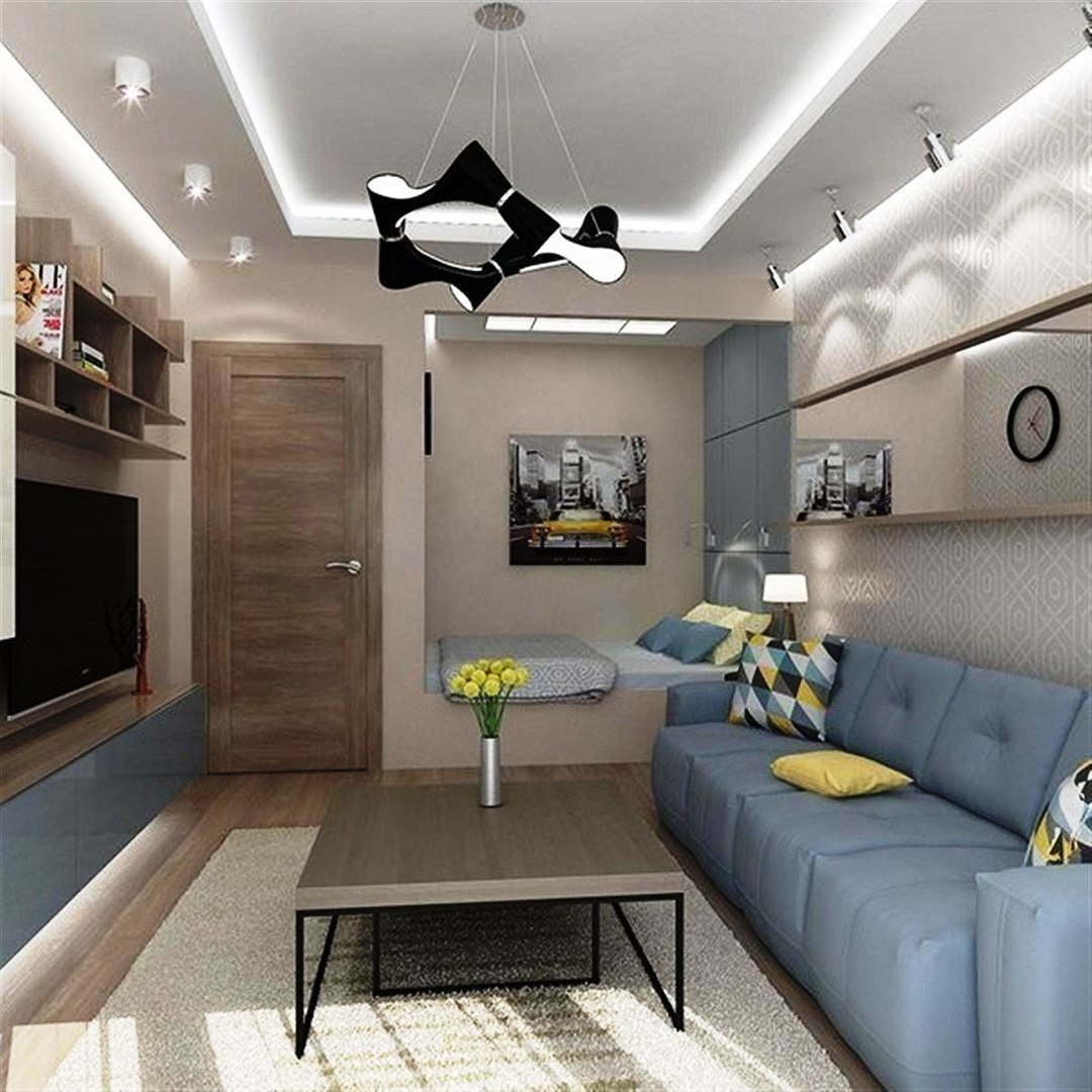 Modern Interior design of a oneroom apartment. Decor Units