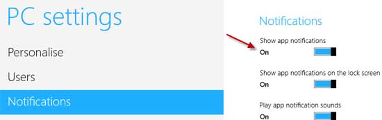 Windows 8でトースターの通知を無効にする方法